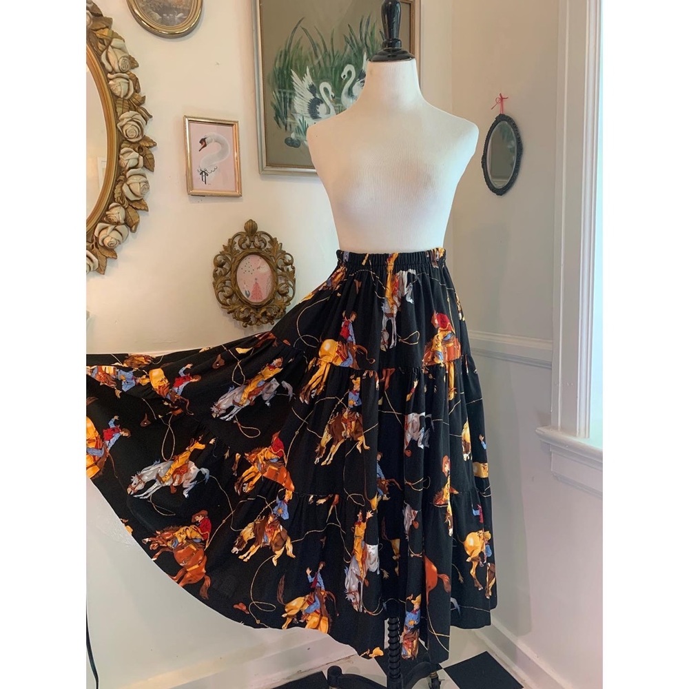 50’s inspired tiered cowboy novelty print full circle skirt!